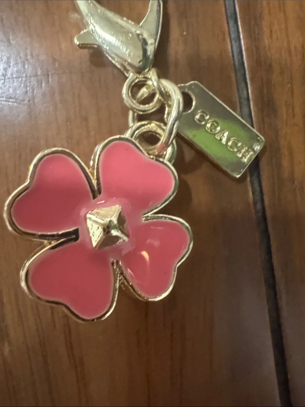COACH Pink Enamel Flower Key Charm with Gold-Tone Hardware